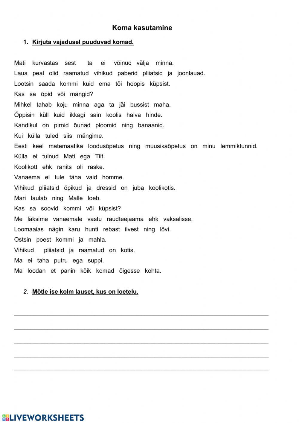 Komad lauses 3.klass