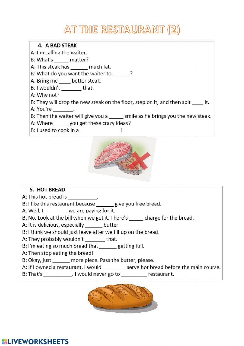 AT THE RESTAURANT - ENGLISH - LAB WORKSHEET-