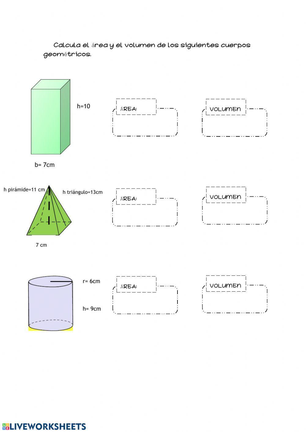 Cálculo de áreas y volúmenes de cuerpos geométricos