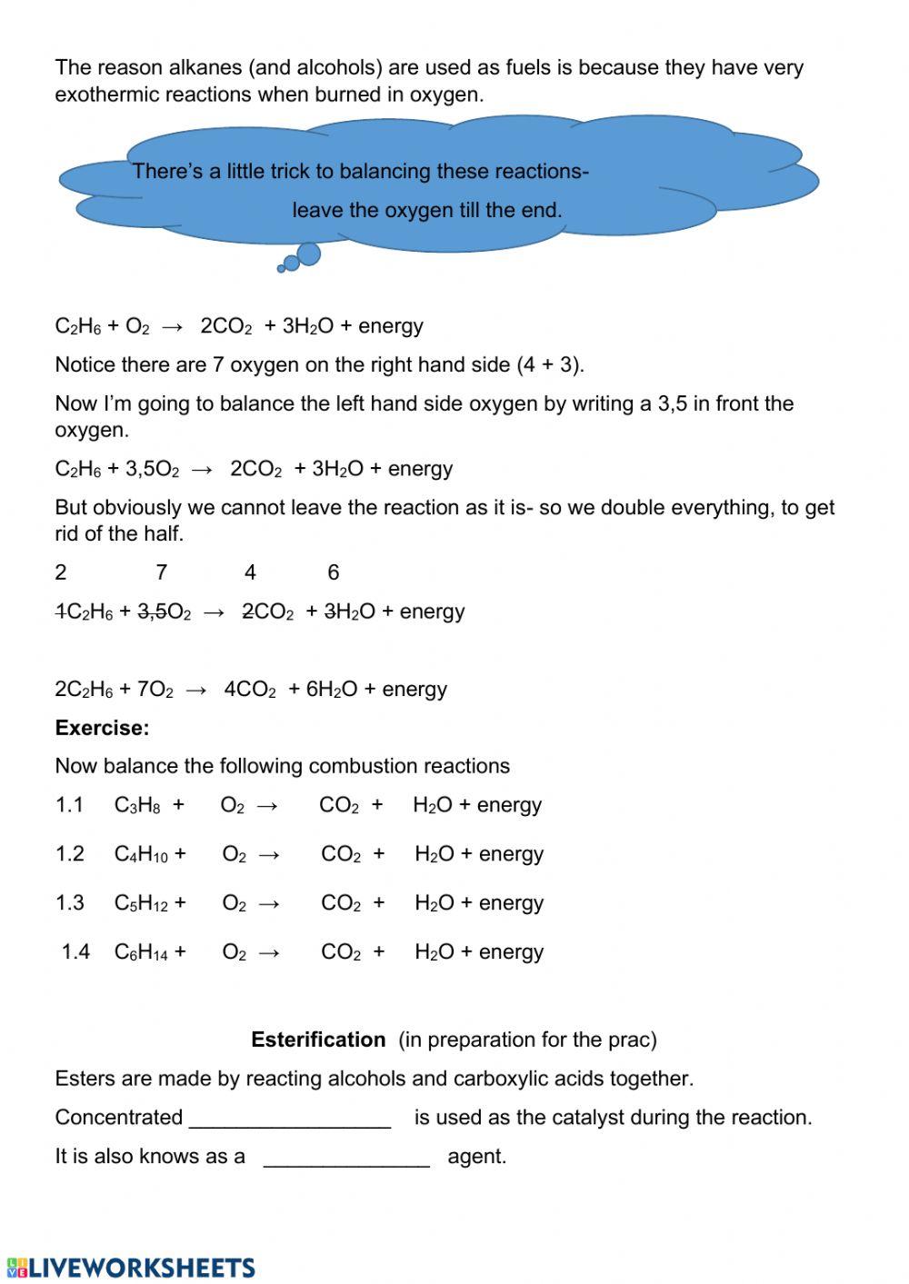 Organic chem combustion and esterification