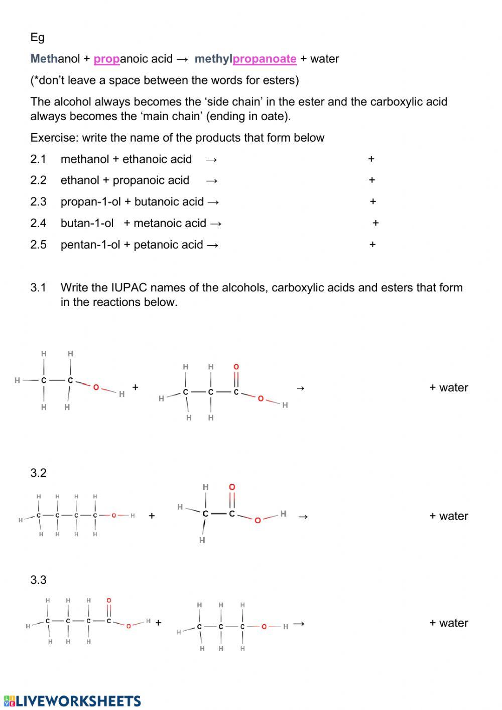 Organic chem combustion and esterification