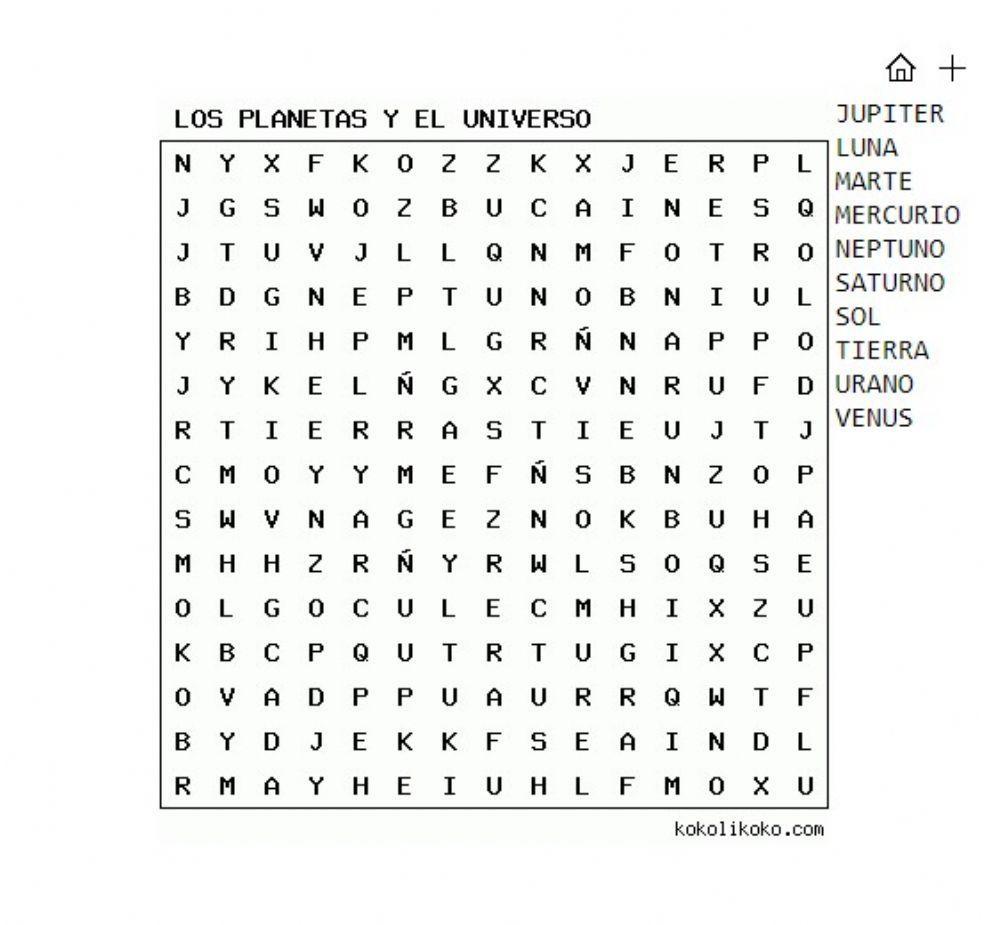 Sopa de letras: los planetas