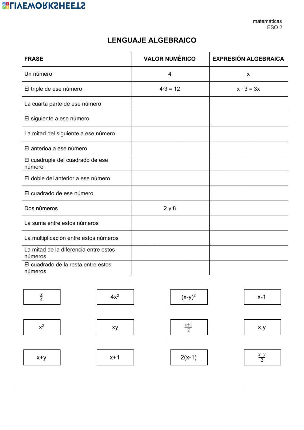 Lenguaje algebraico - inicio
