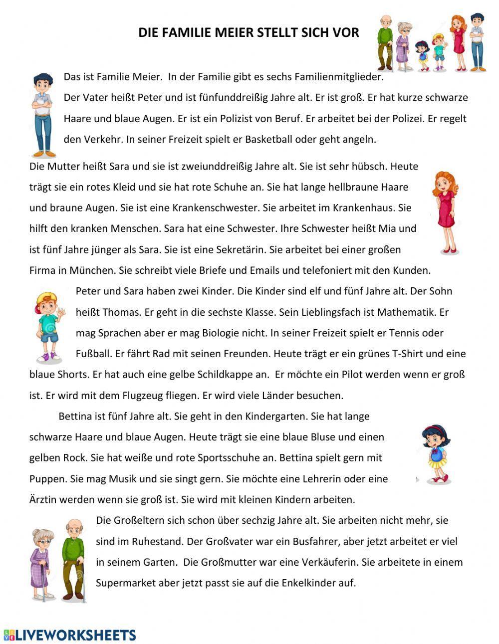 Die Familie Meier stellt sich vor - Arbeitsblatt 2