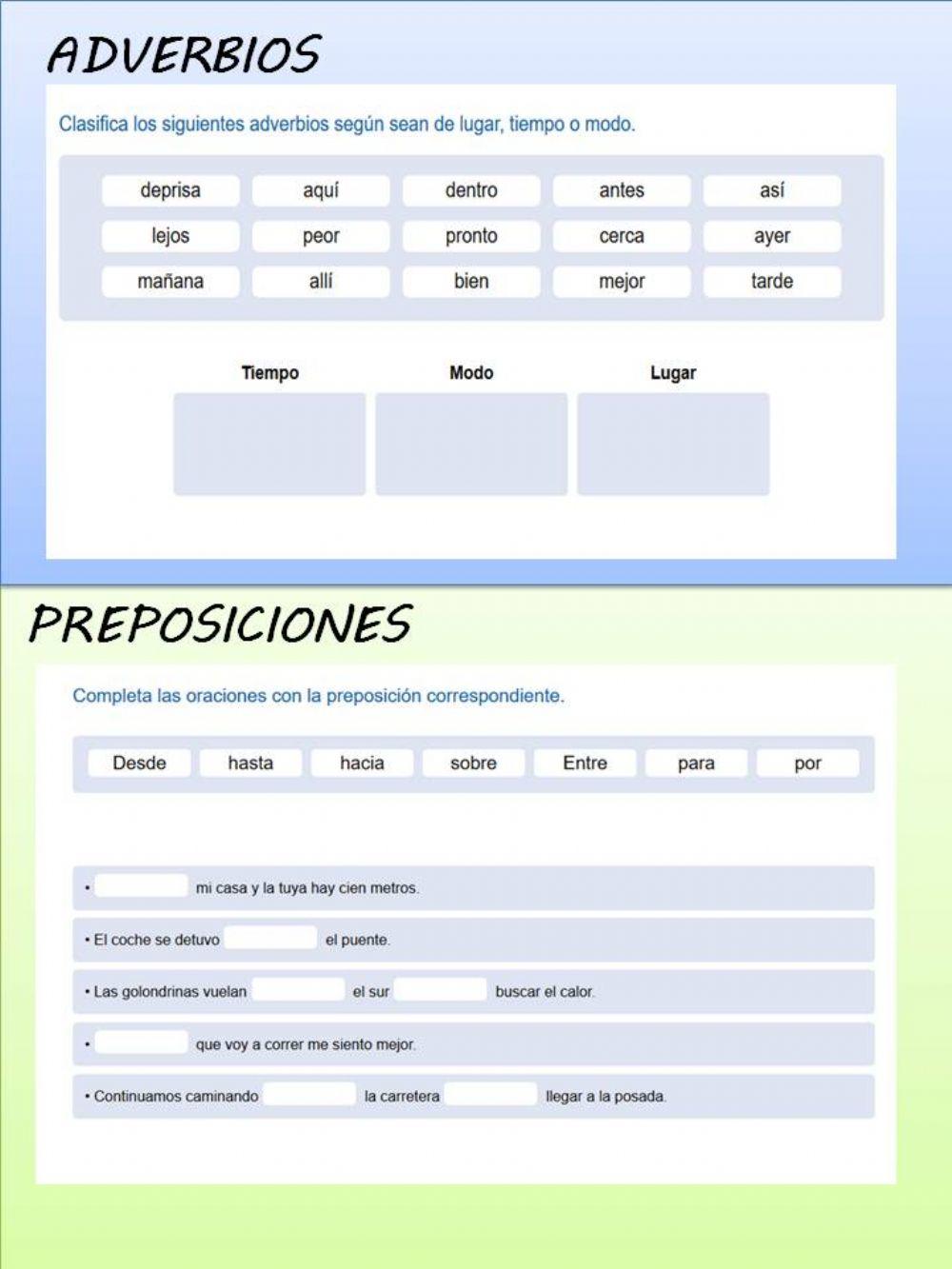Adverbios y preposiciones