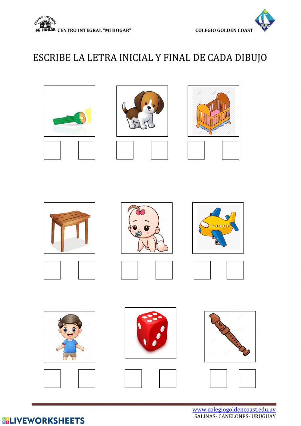 Escribe la letra inicial y final de cada palabra