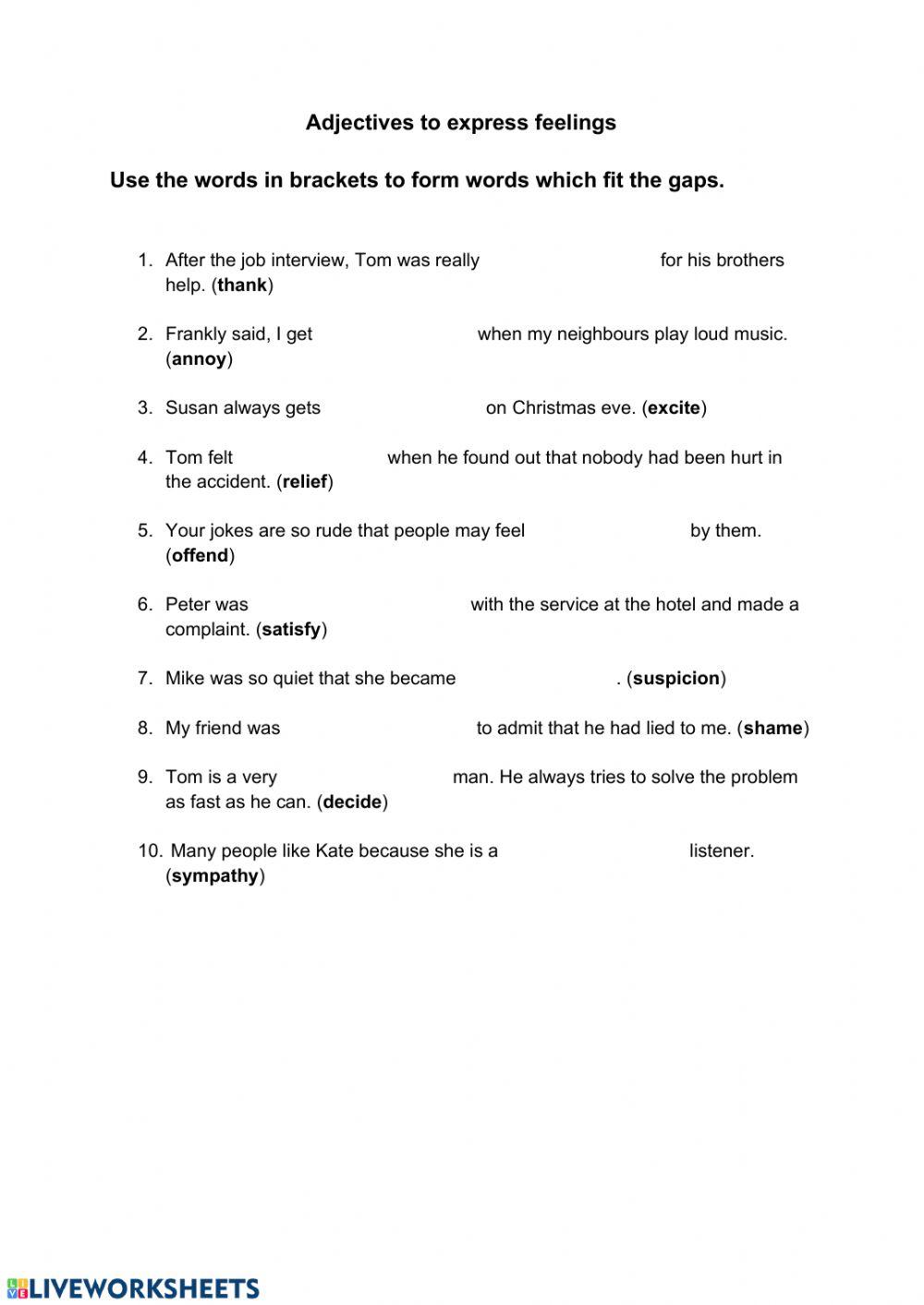 Adjectives to describe feelings