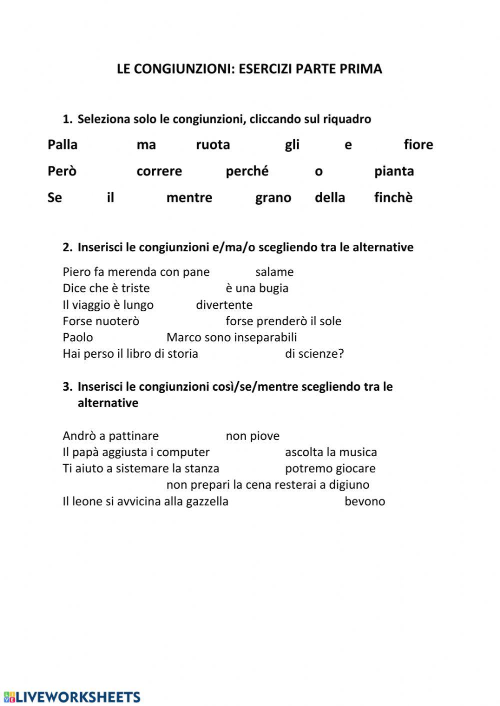 Le congiunzioni: parte prima