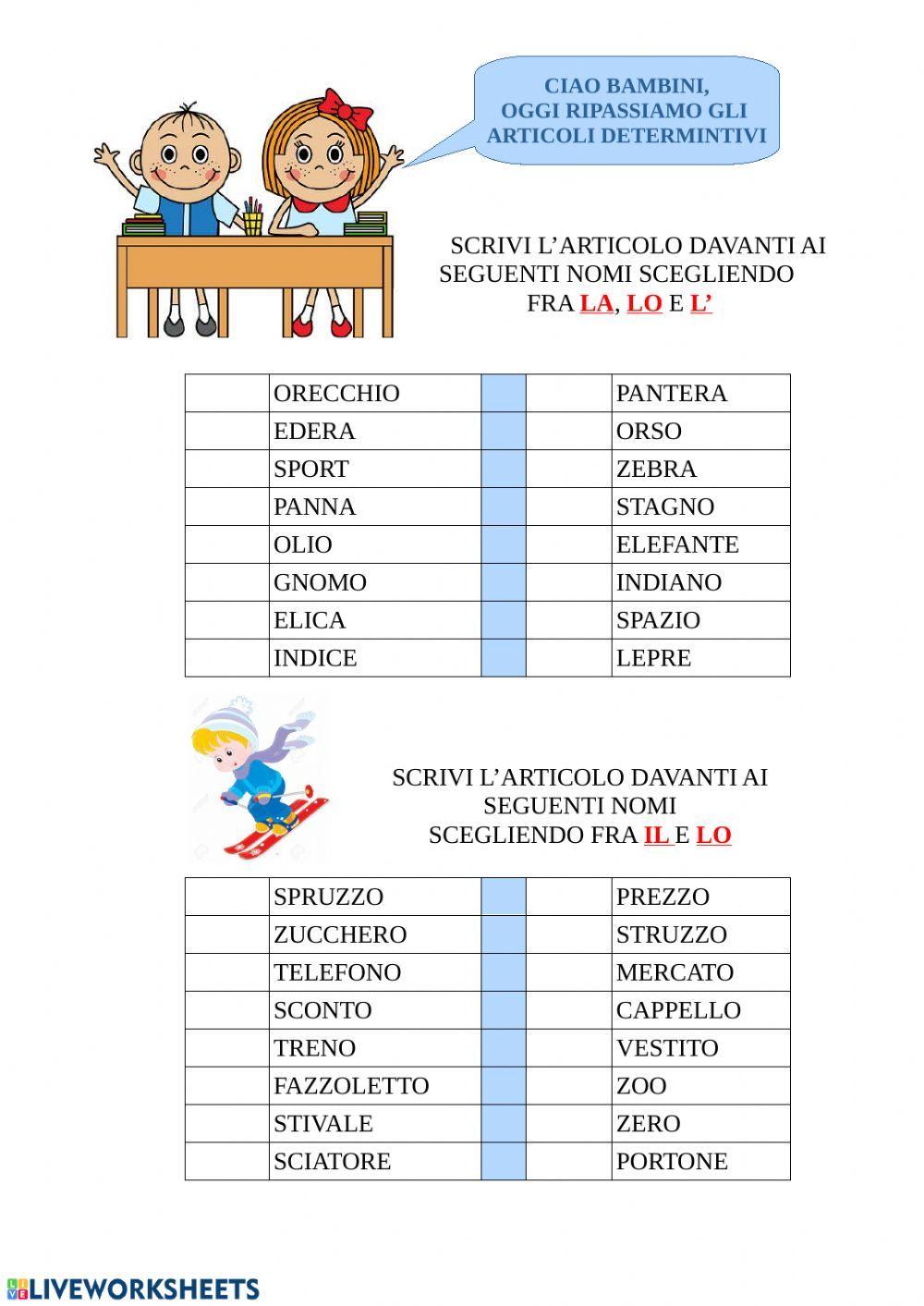Articoli determinativi Articoli determinativi