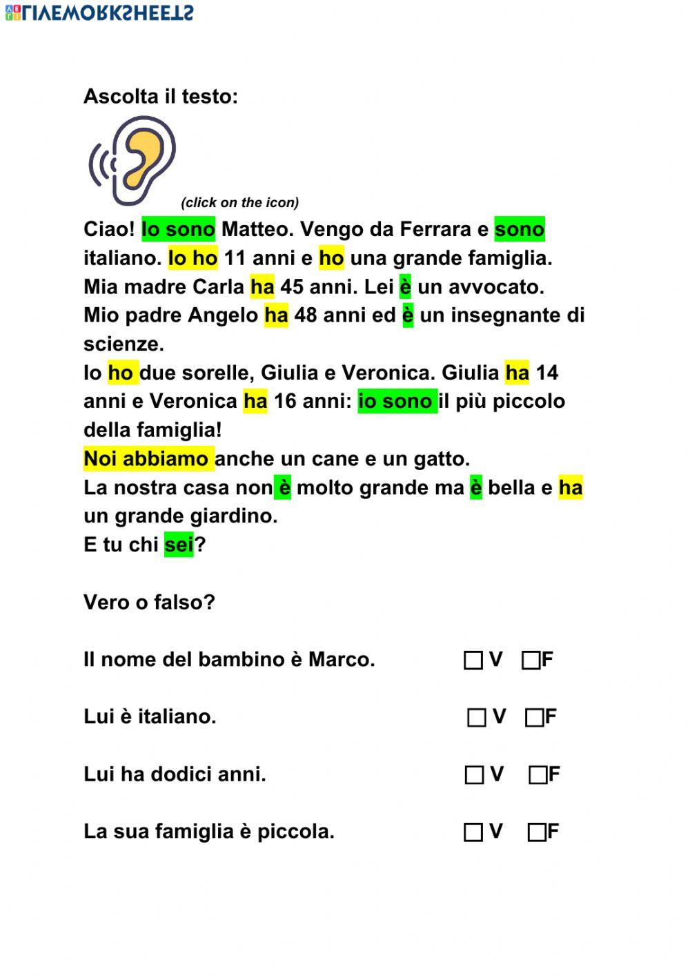 Il verbo essere e il verbo avere