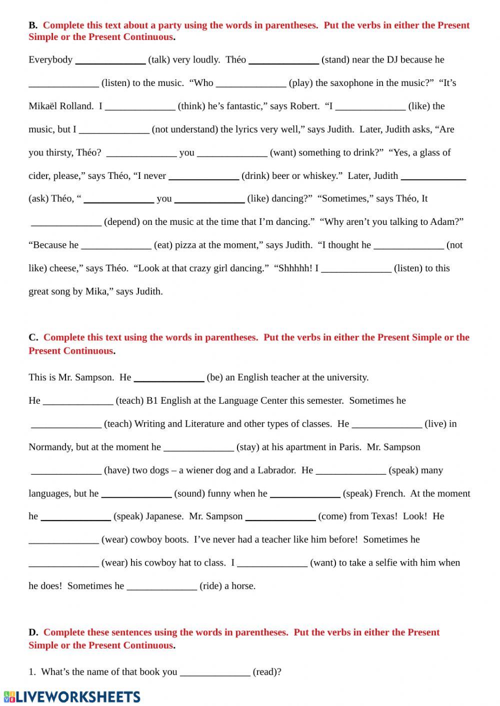 Present Simple and Present Continuous