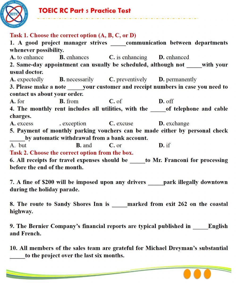 TOEIC Practice test - Part 5