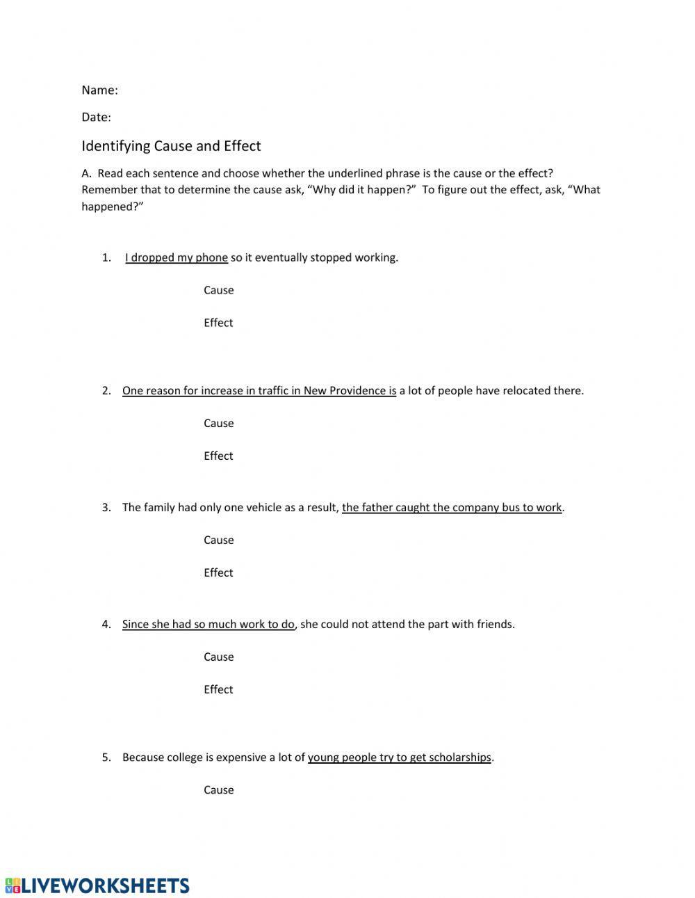 Cause and Effect Relationships