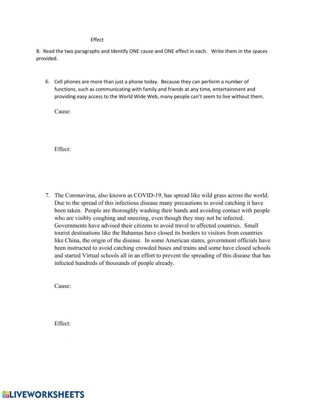 Cause and Effect Relationships