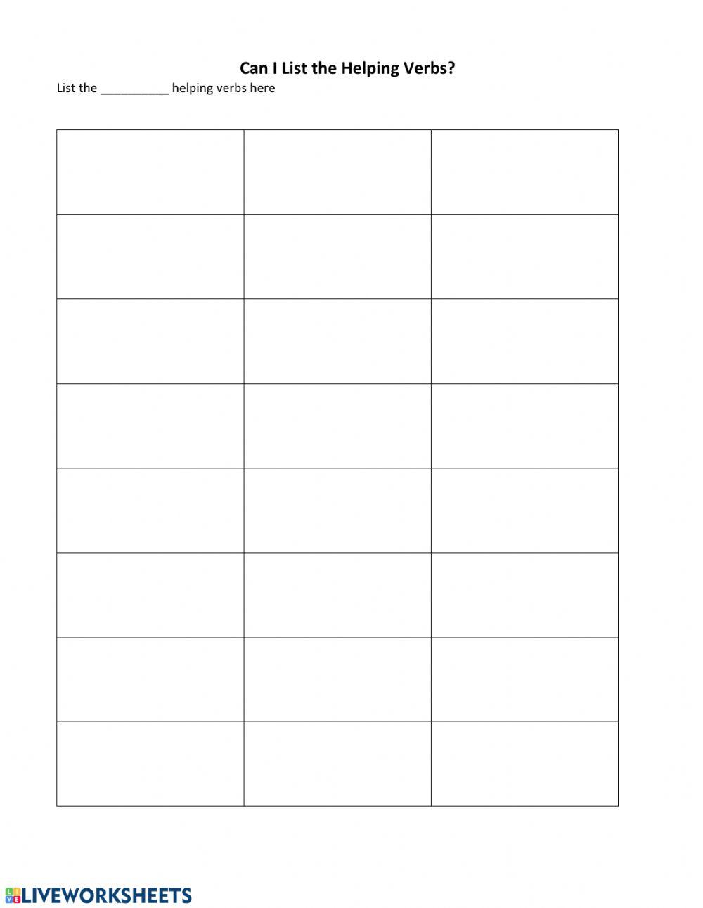 Listing Helping Verbs worksheet Live Worksheets