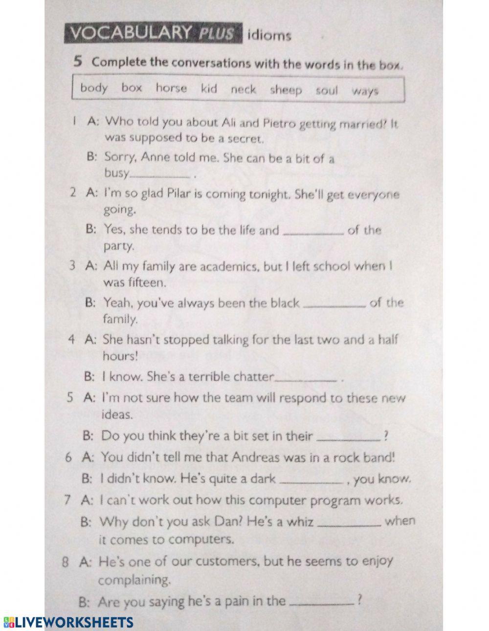 Personality vocabulary and idioms