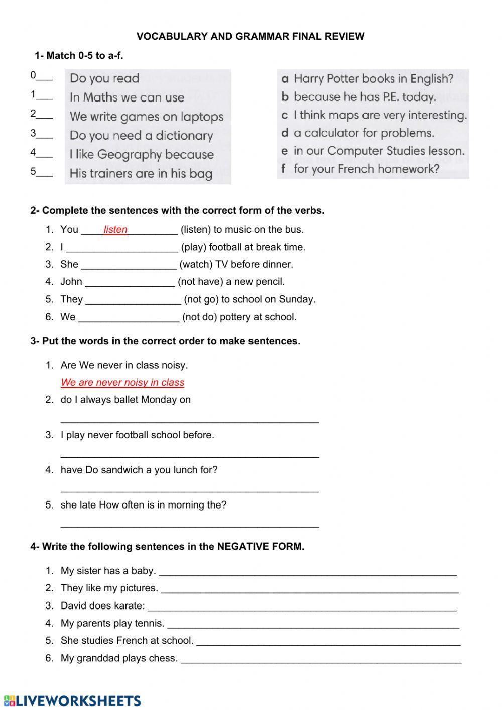Vocabulary and grammar present simple