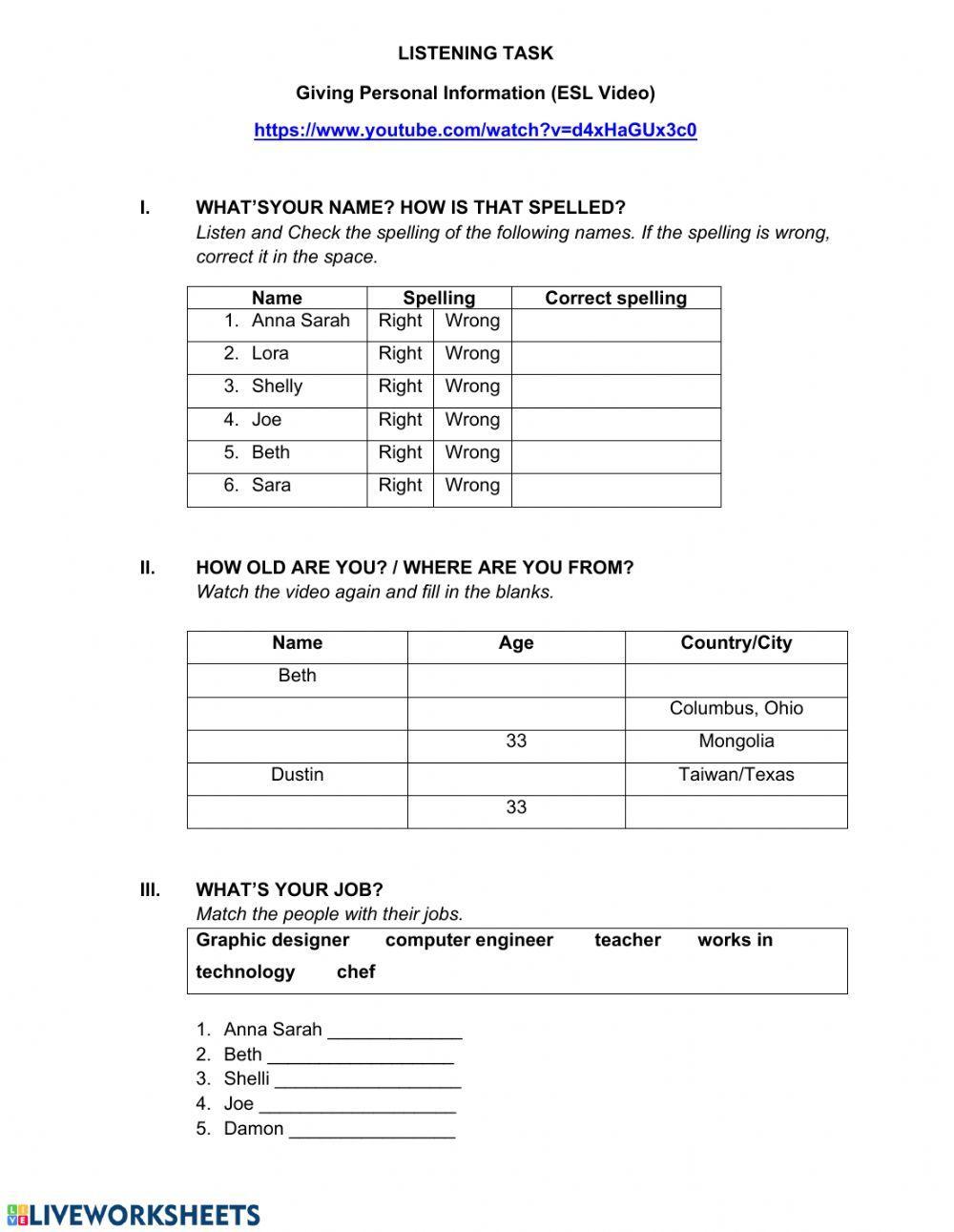 Asking for and giving personal information