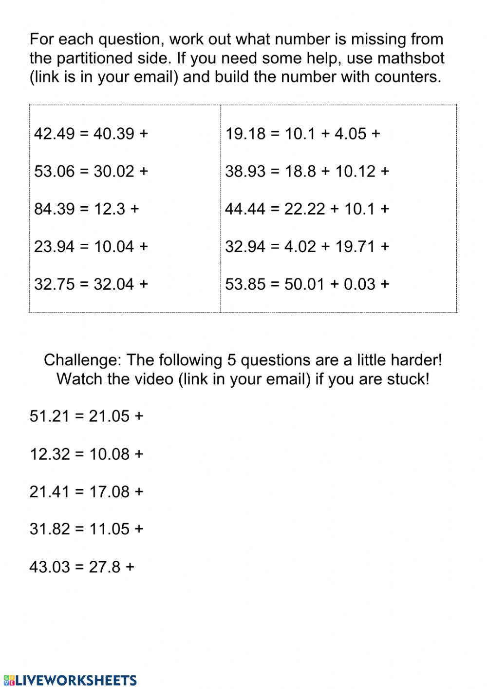 Partition decimals