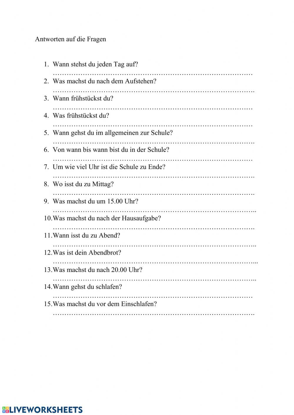 Fragen zum Tagesablauf