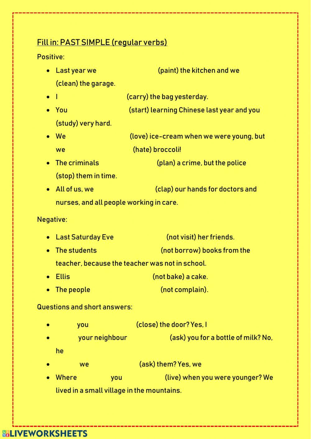 Formation past simple regular verbs