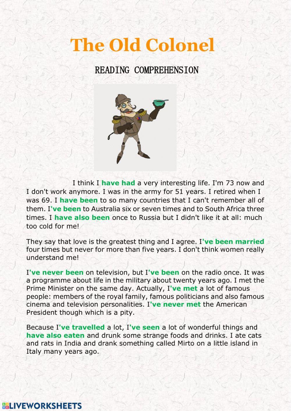 Present Perfect - reading comprehension Present Perfect - reading comprehension