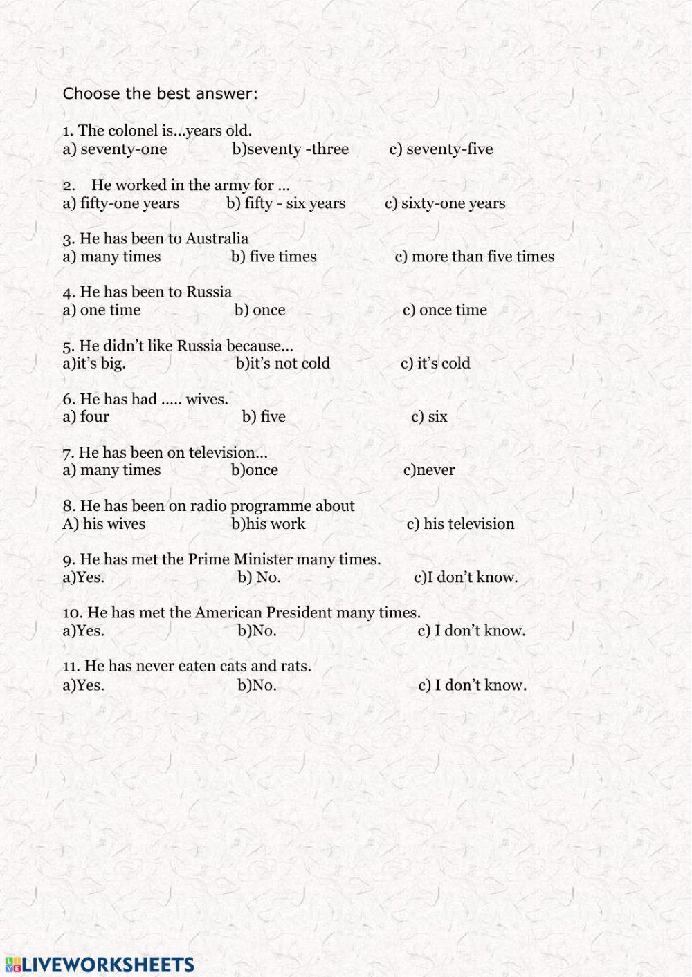 Present Perfect - reading comprehension Present Perfect - reading comprehension