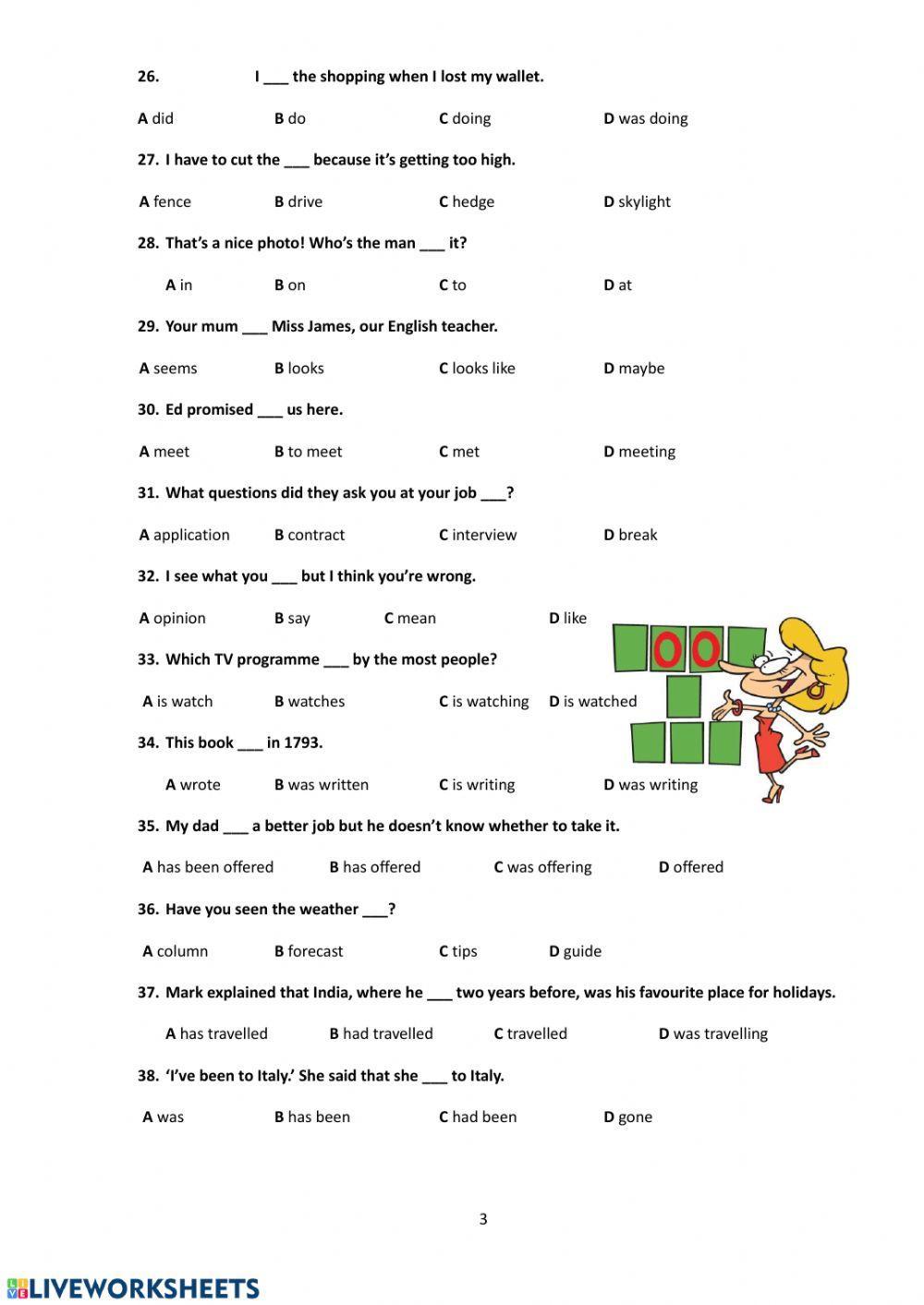 Placement test. Grammar and vocabulary. B1. B1+