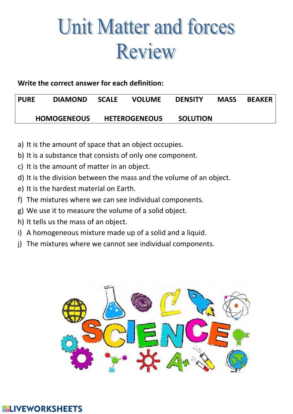 Propierties of matter and mixtures. Definitions.