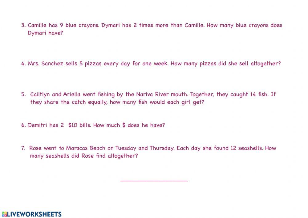 Multiplication word problems