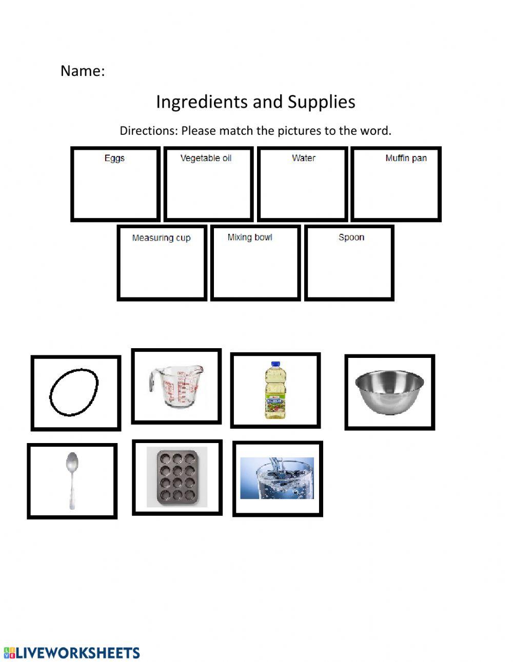 Muffin ingredients worksheet (l)