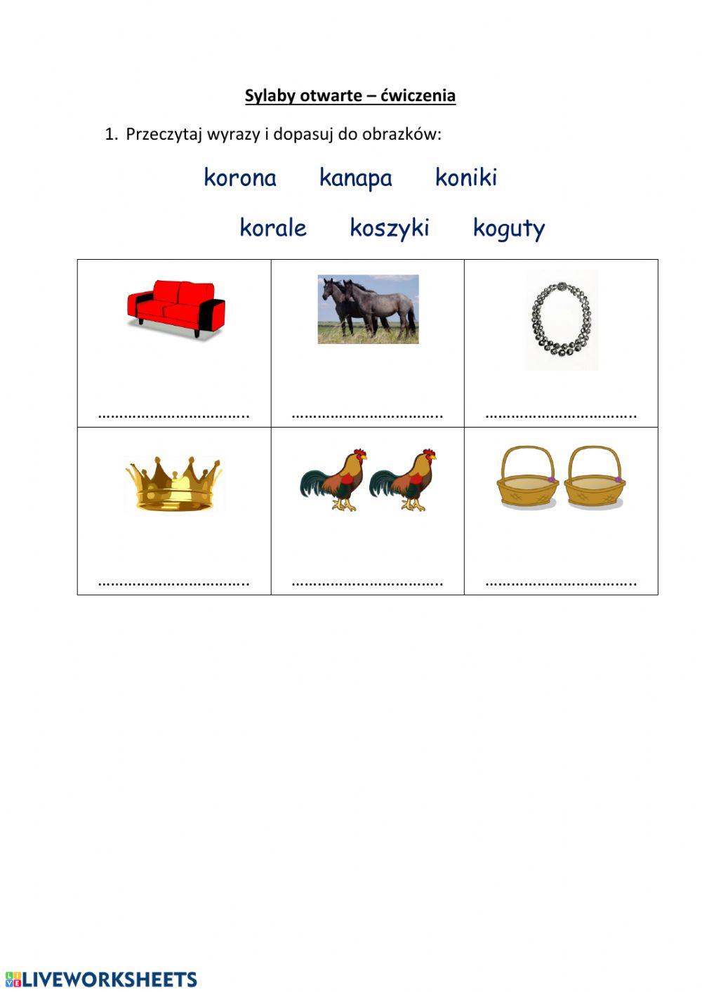 Czytanie sylab otwartych 1