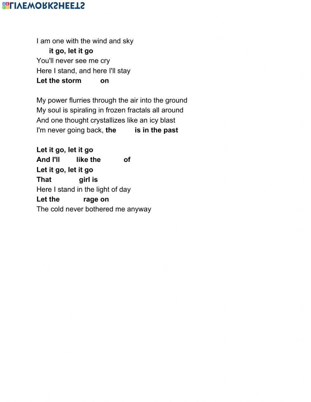 Let It Go Lyric Sheet