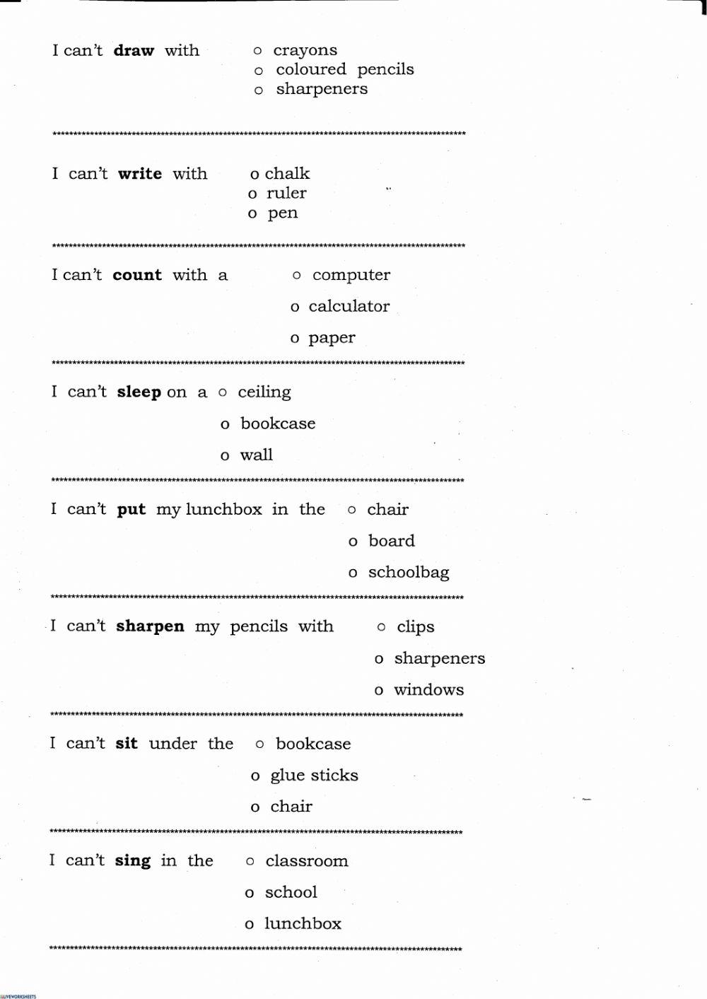 Schoolobjects and actions