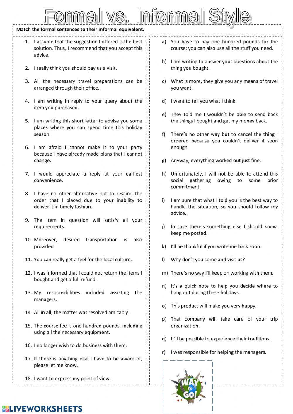 Formal vs Informal style 2 worksheet | Live Worksheets formal-vs-informal-style-2-worksheet-live-worksheets