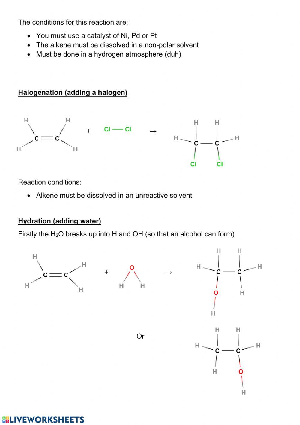 Organic reactions worksheet 4