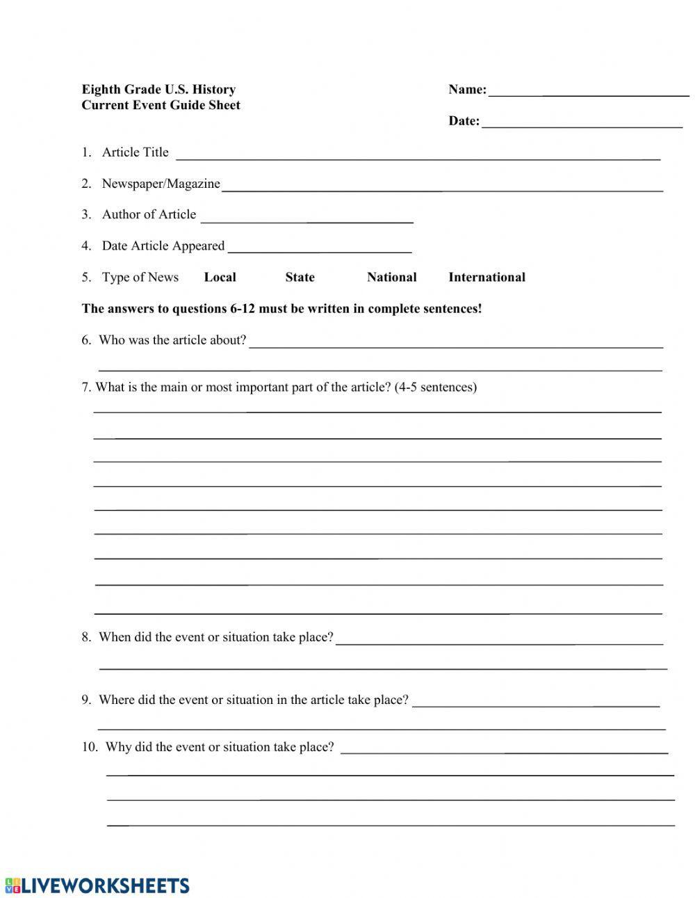 Current events worksheet live worksheets