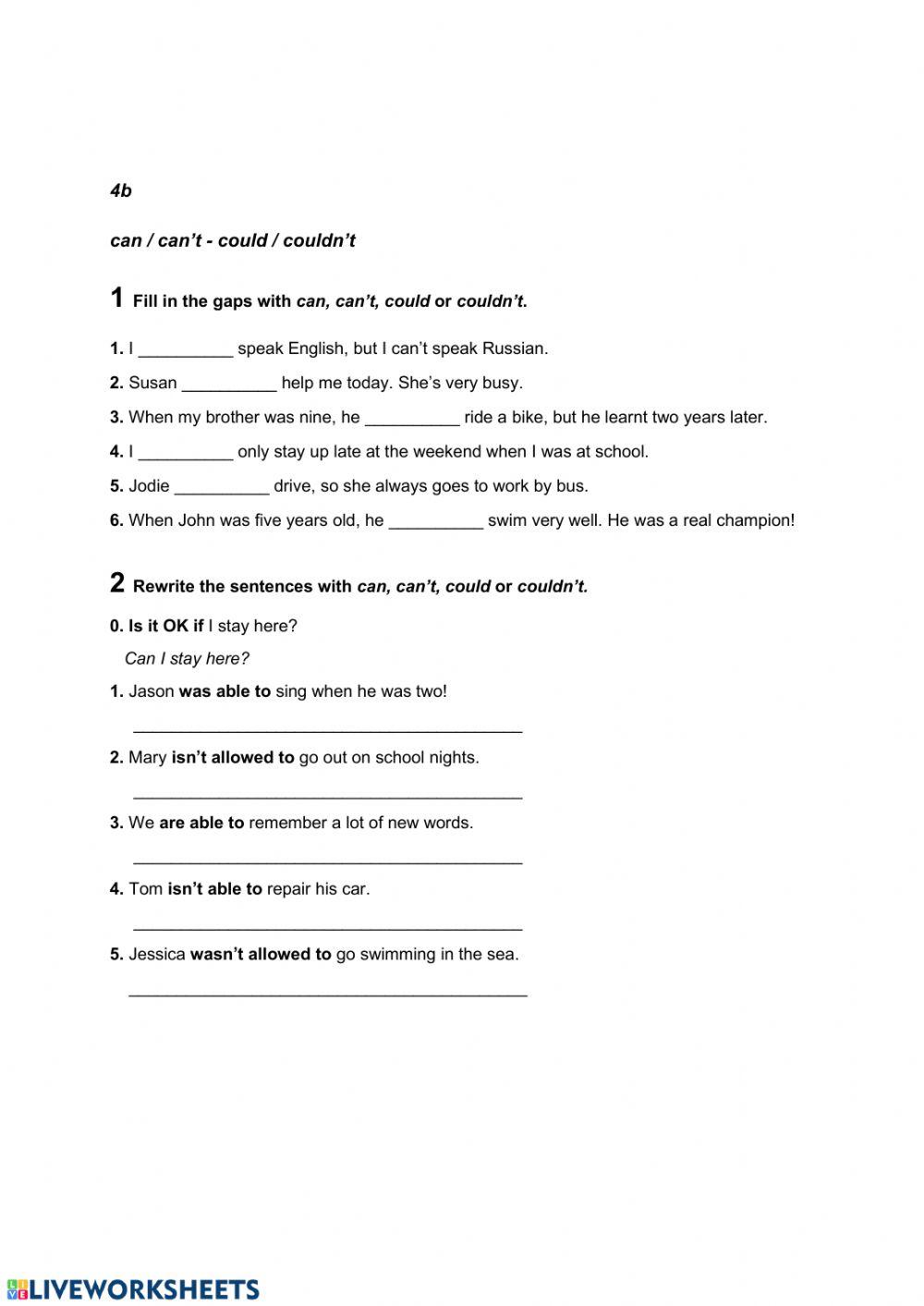 Can-could can't-couldn-t