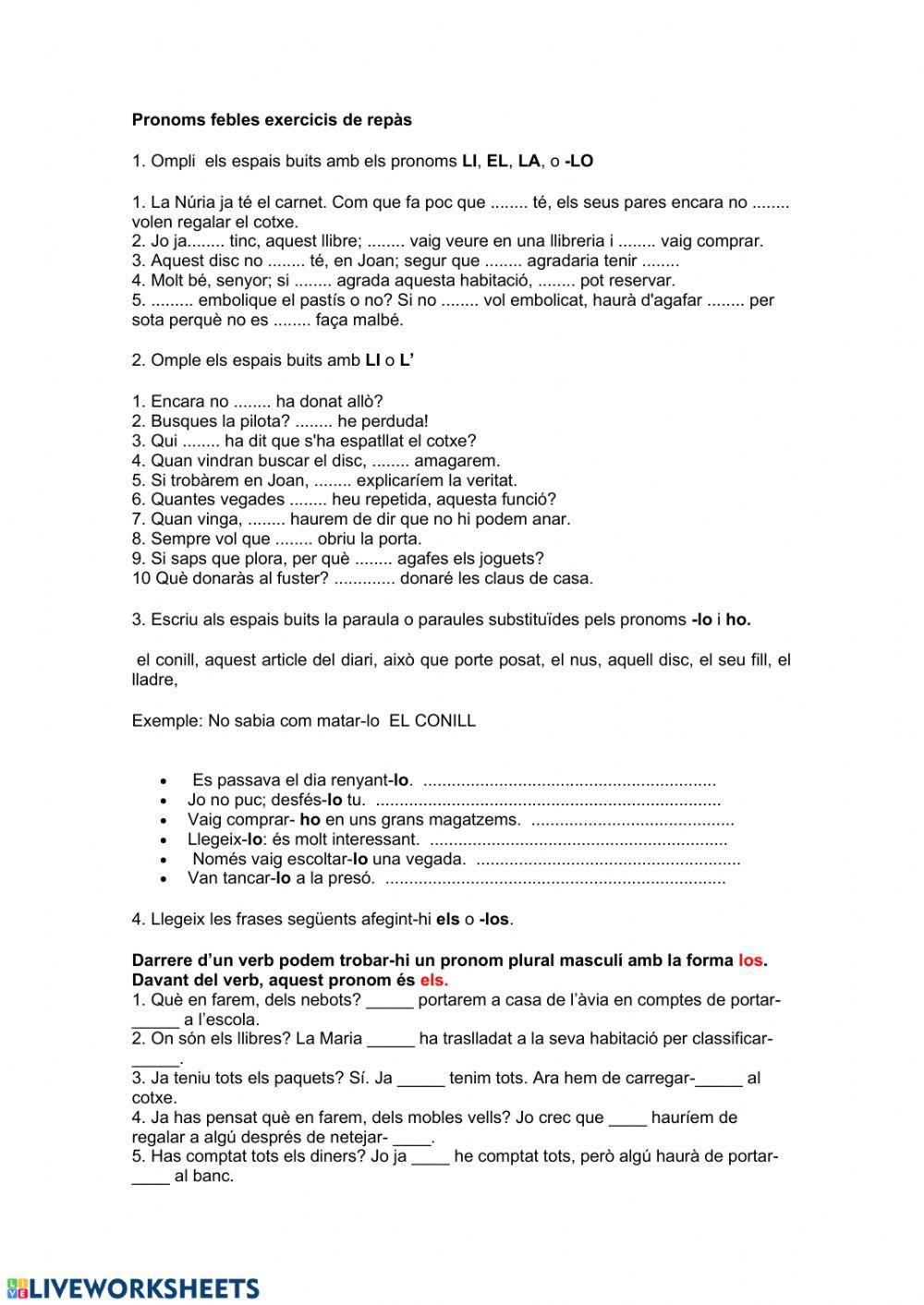 Repàs pronoms febles