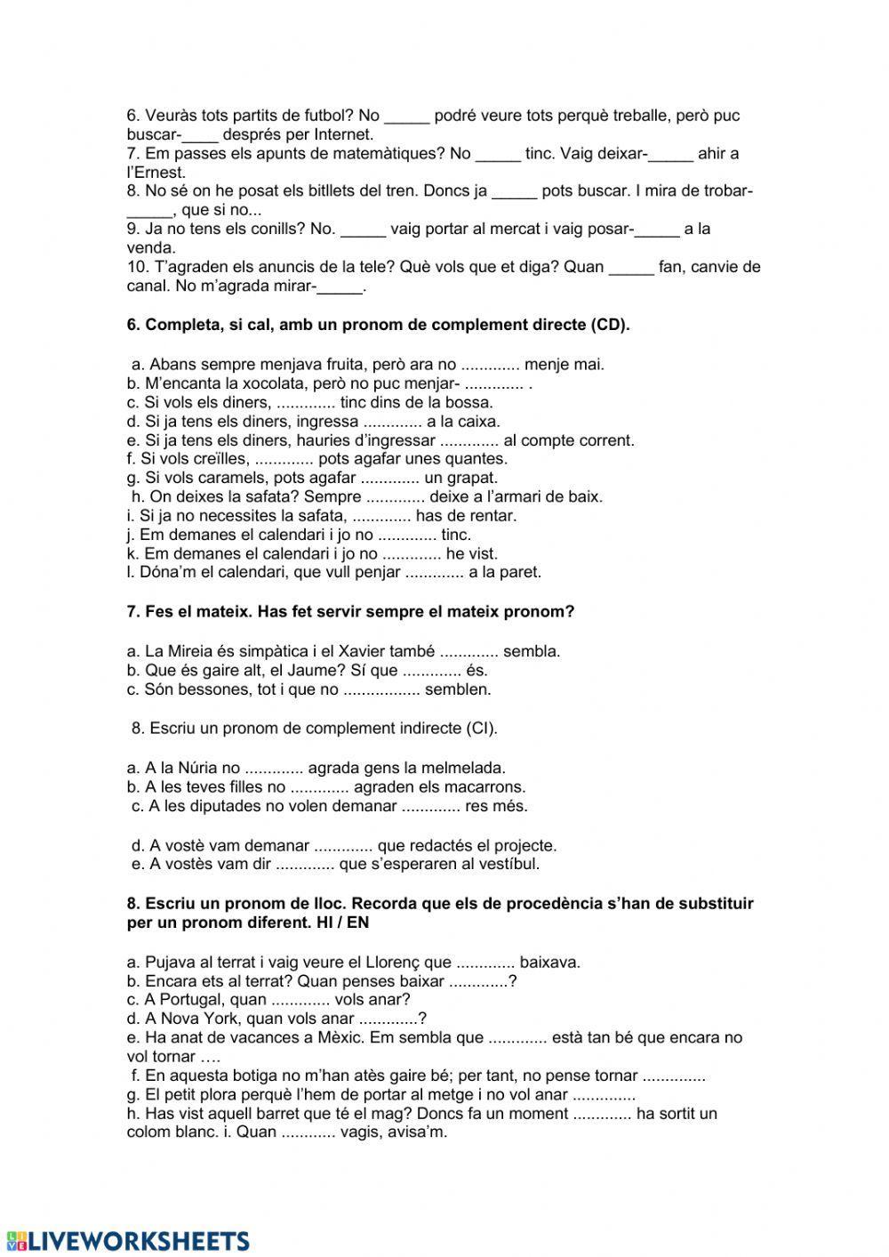 Repàs pronoms febles