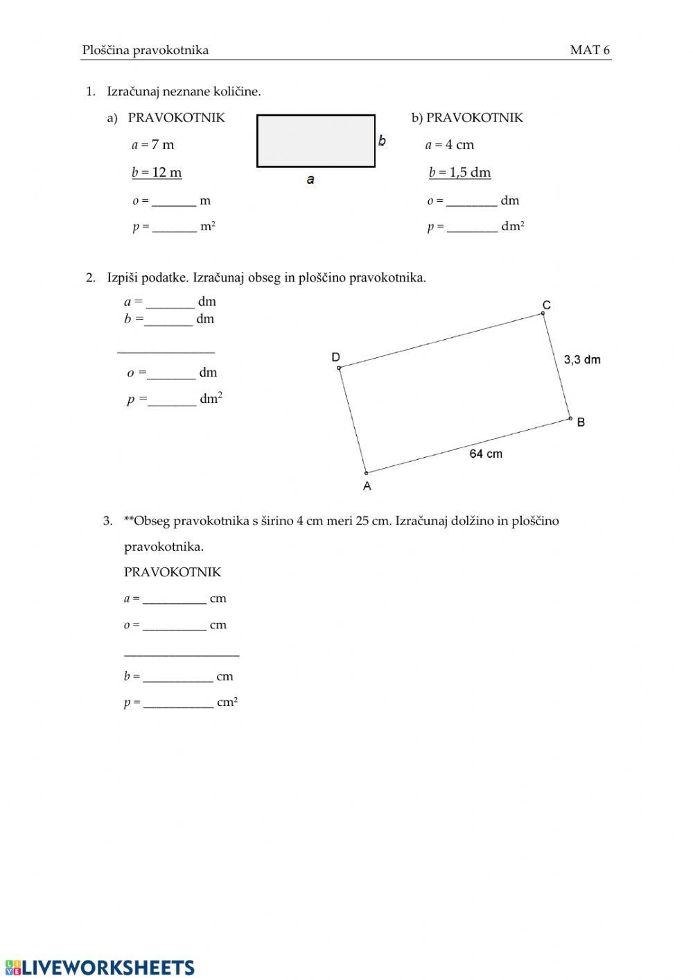 Ploščina pravokotnika