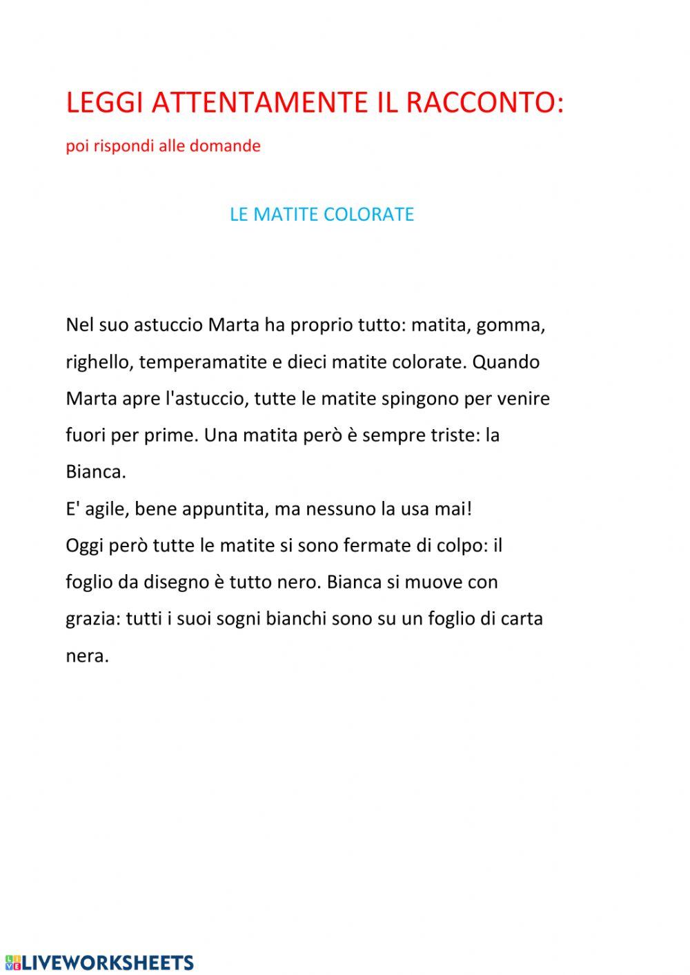 Le Matite Colorate Comprensione Del Testo Online Exercise For Live le-matite-colorate-comprensione-del-testo-online-exercise-for-live