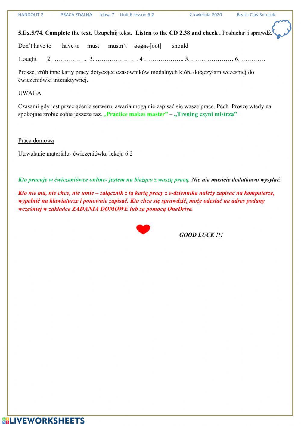 Unit 6 lakcja 6.2 klasa 7