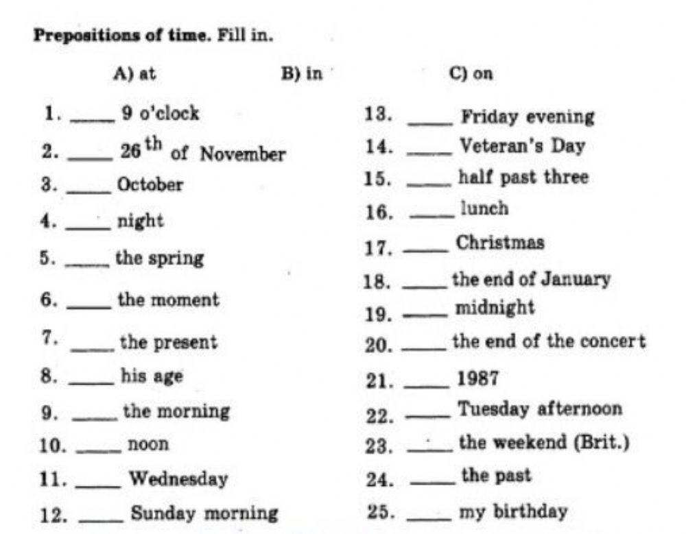 Prepositions of time
