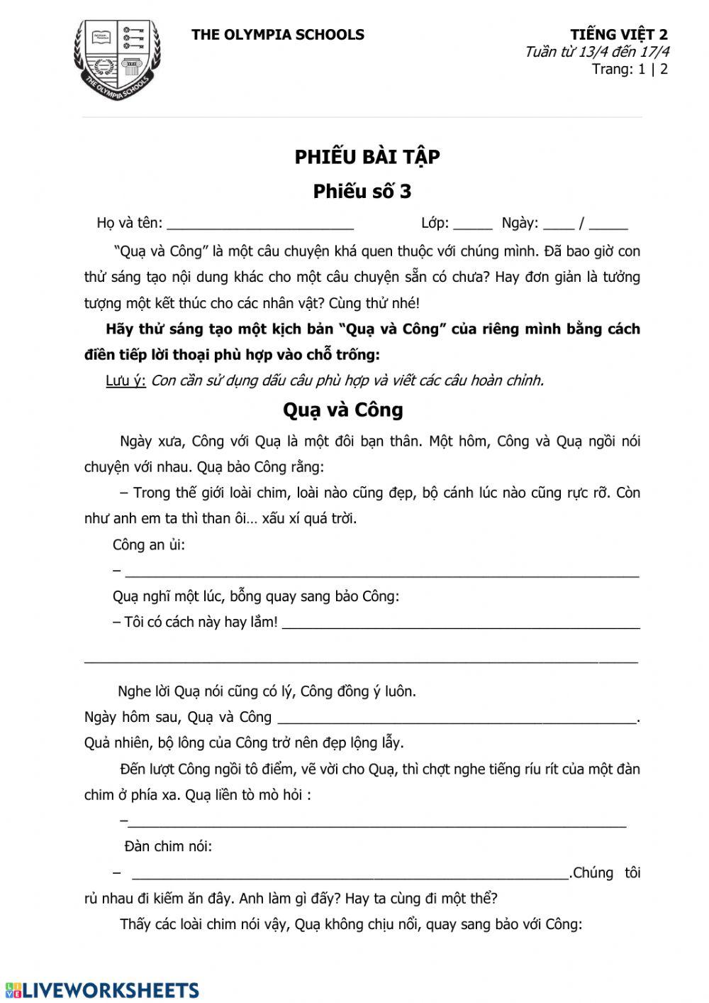 Phiếu số 3-Tuần 11