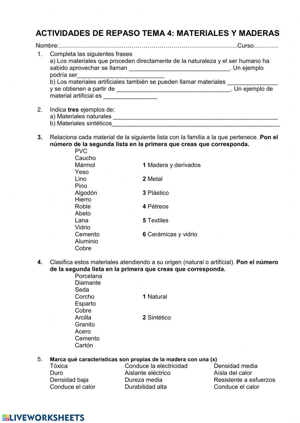 Repaso tema materiales y maderas