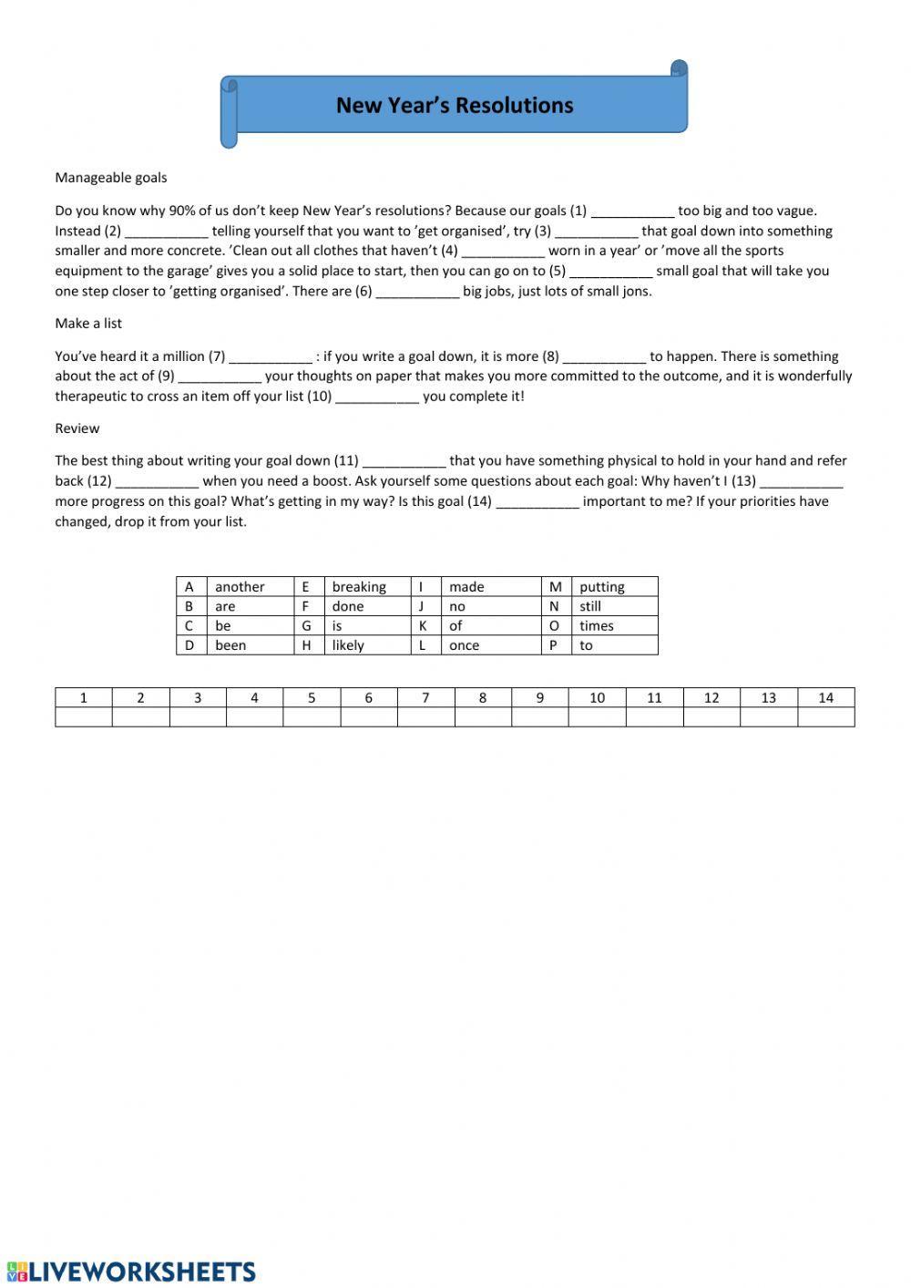 Use of English - New Year's Resolutions