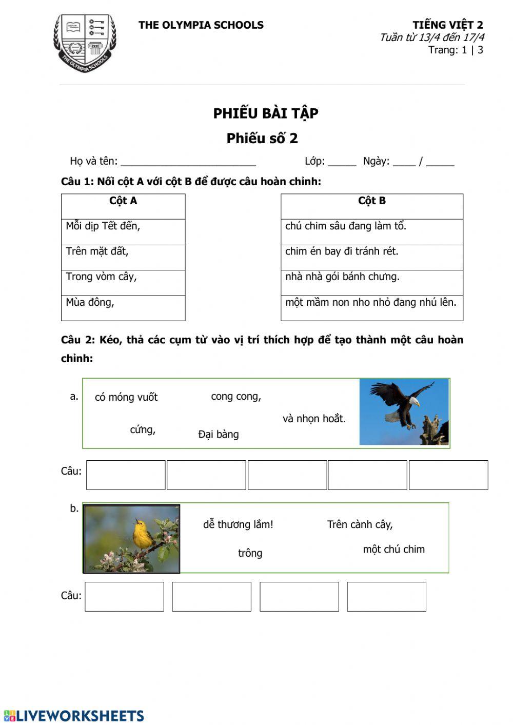 Phiếu số 2-Tuần 11