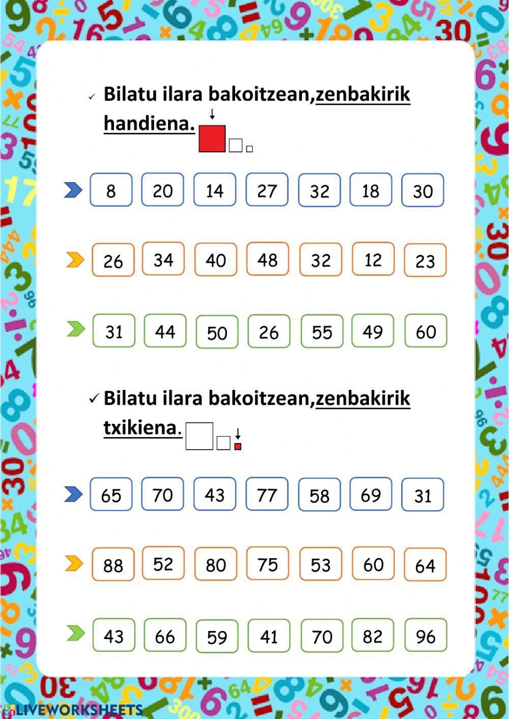 Zenbakiak (handiena-txikiena) Zenbakiak (handiena-txikiena)