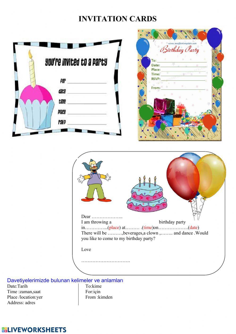 Carte d-invitation worksheet